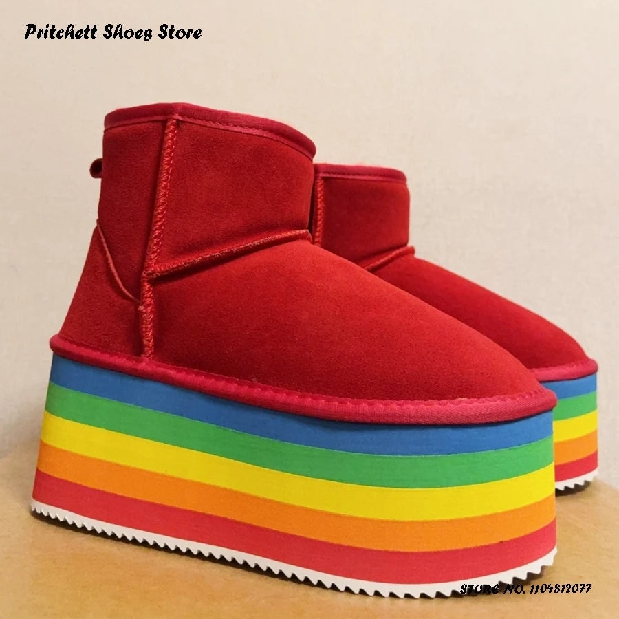 Rainbow Platform Faux Fur Boot