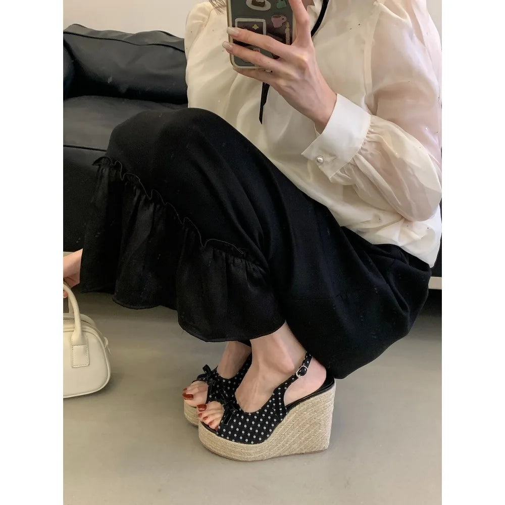 Casual Summer Woven Grass High Wedge Sandals for Women