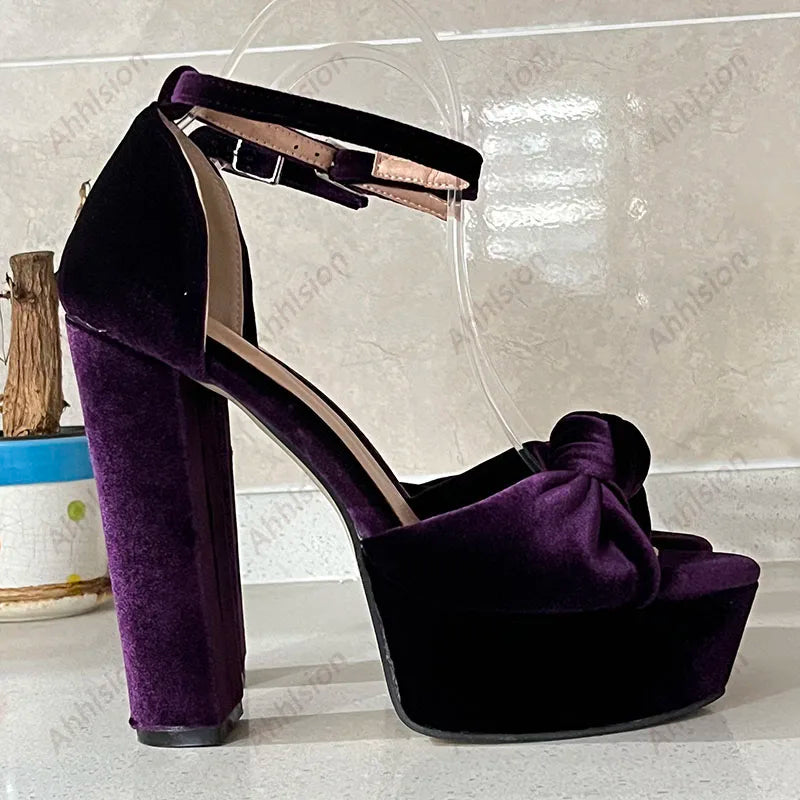 Purple Platform Ankle Strap Chunky Heel Sandals For Women