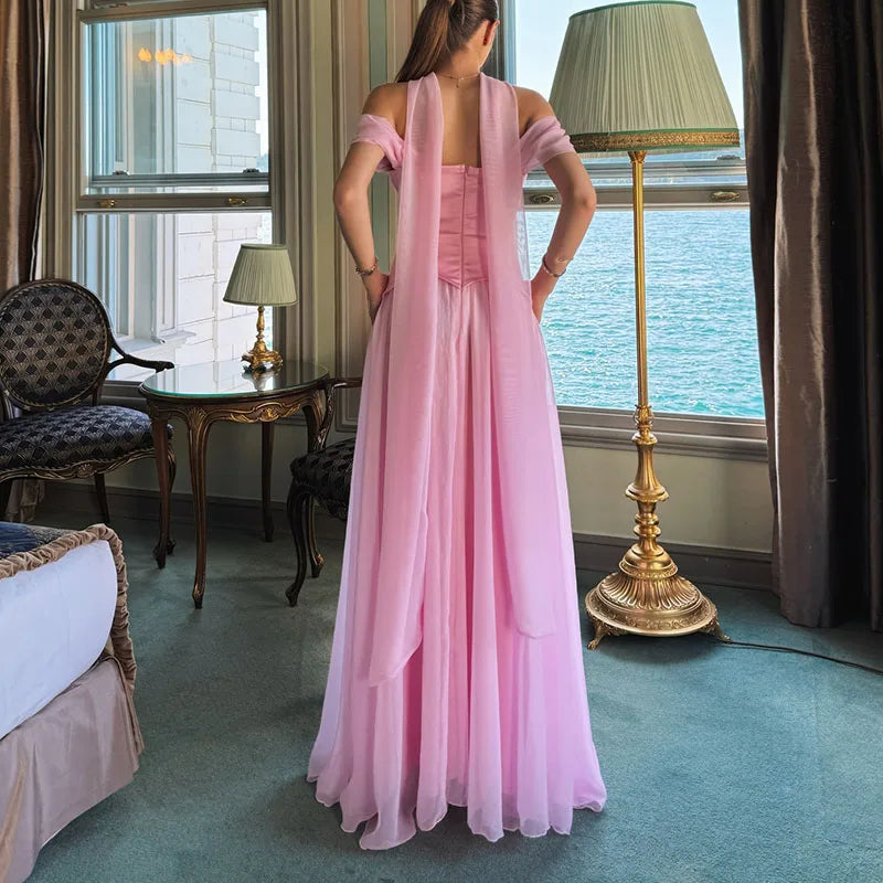 Elegant Satin Backless Pleated Evening Dress for Women