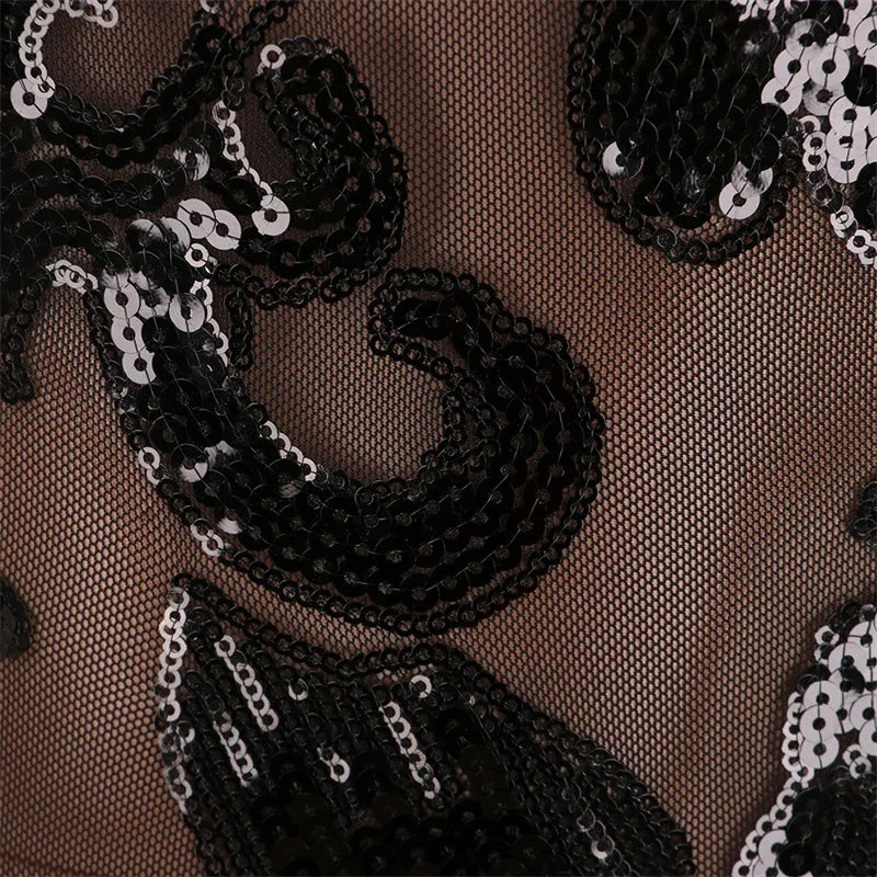 Sparkly Sequin Mesh Patchwork Evening Jumpsuit for Women