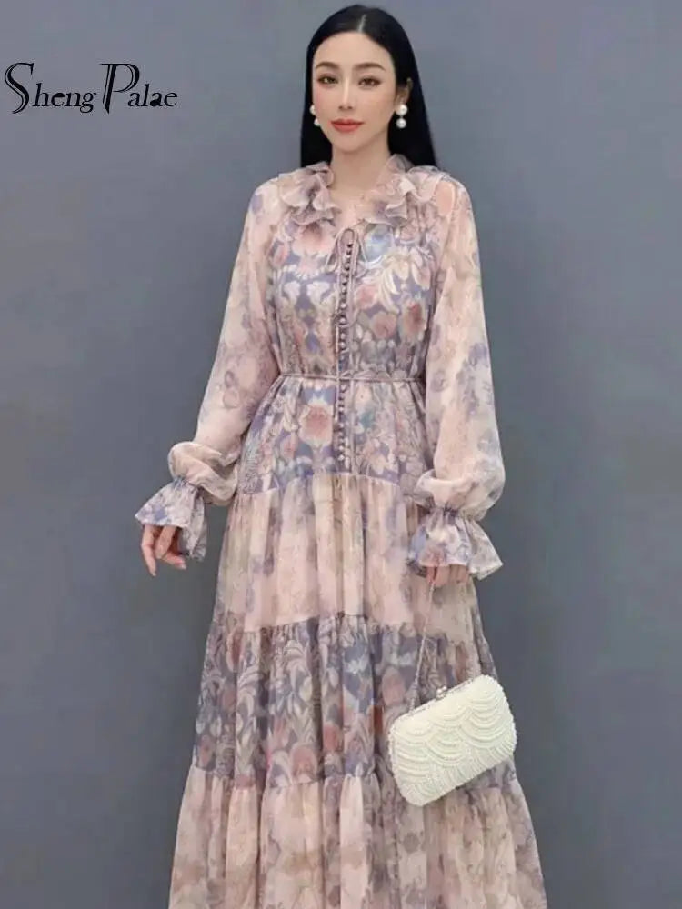 Printed Long Sleeve Maxi Dress
