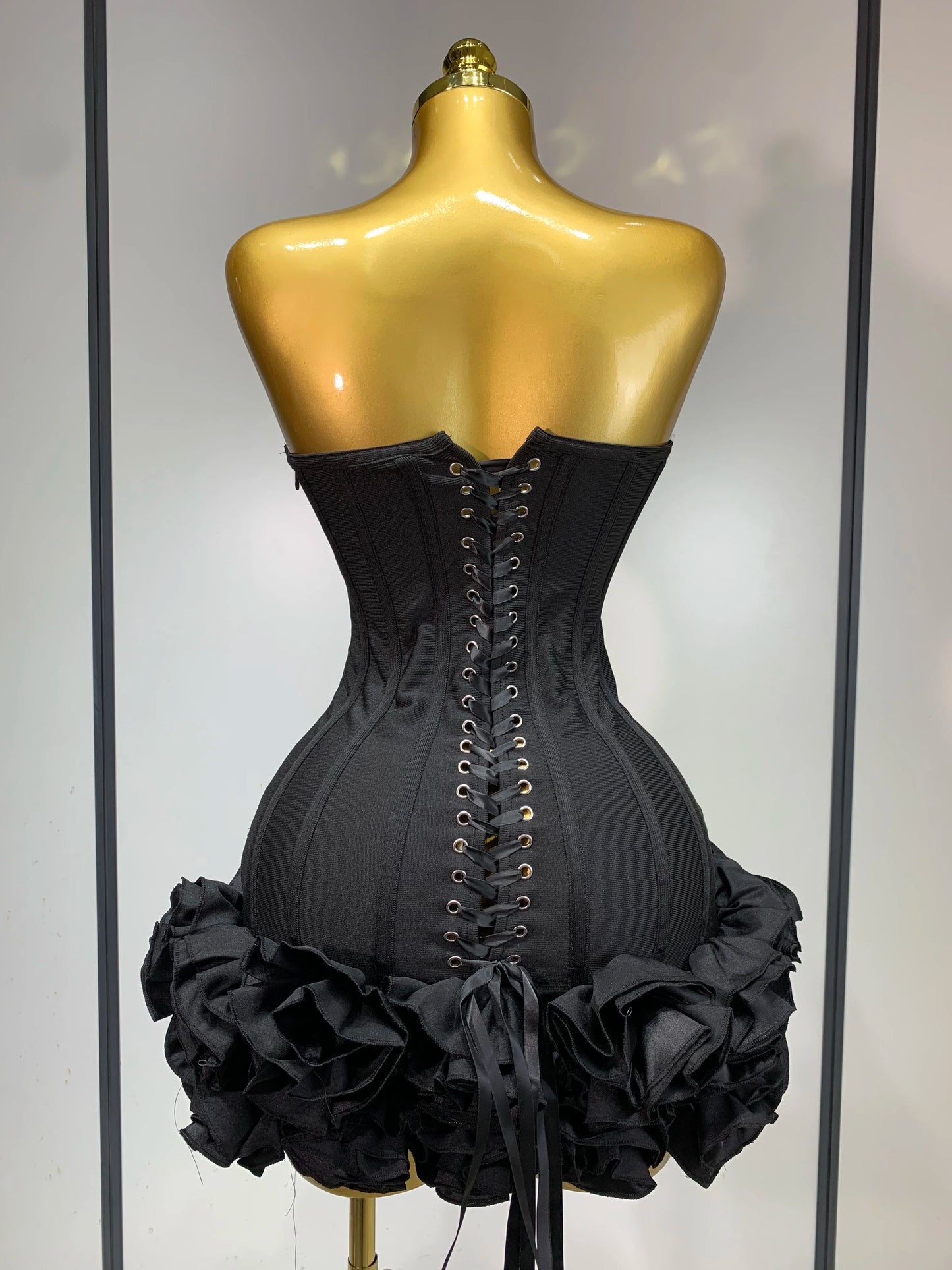 Women Sexy Strapless Backless Flower Embellished Mini Bandage Dress Bodycon Celebrity Party Cocktail Evening Party Club Dresses