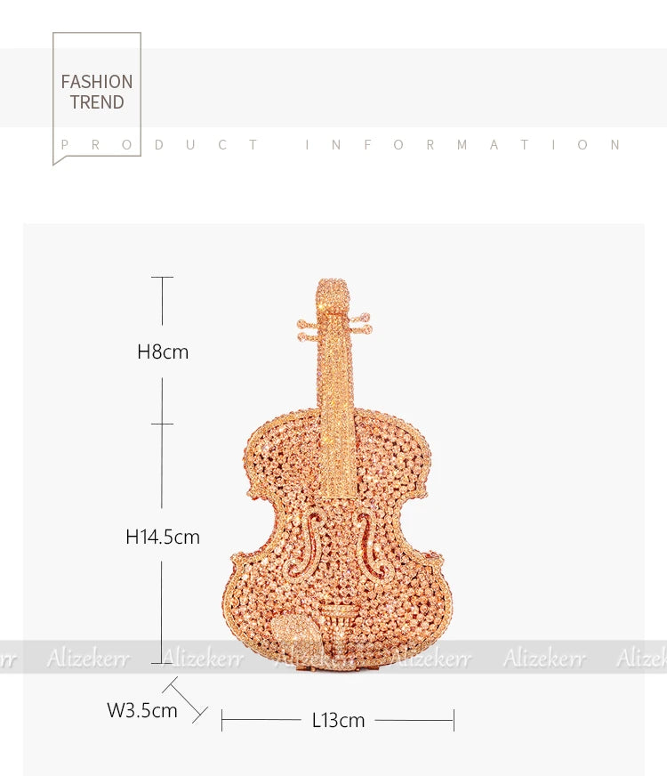 Elegant Crystal Violin Shaped Evening Clutch for Women