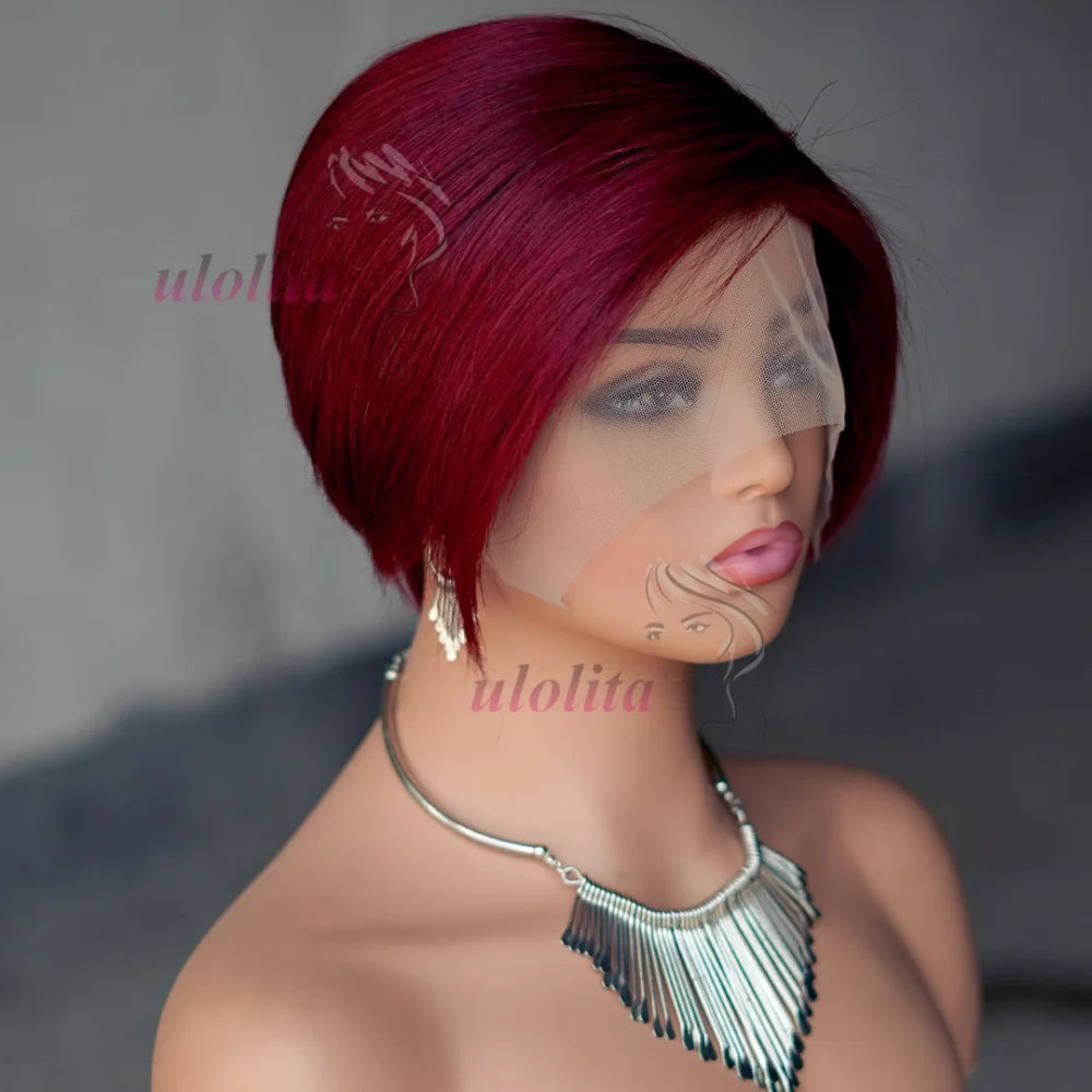 Wig HD Transparent Lace Front 13x4 Pixie Cut Bob Indian Hair Pre Plucked 200 Density
