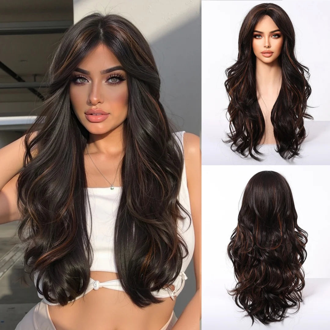 Long Wavy Grey And White Highlight Synthetic Wig for Women