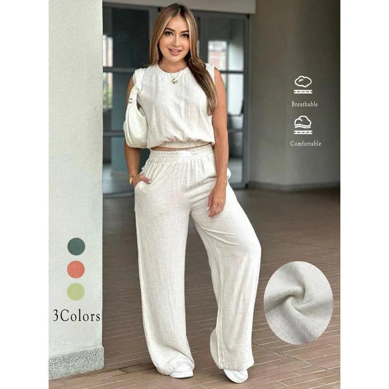 Casual Summer Sleeveless Wide-Leg Two-Piece Set for Women