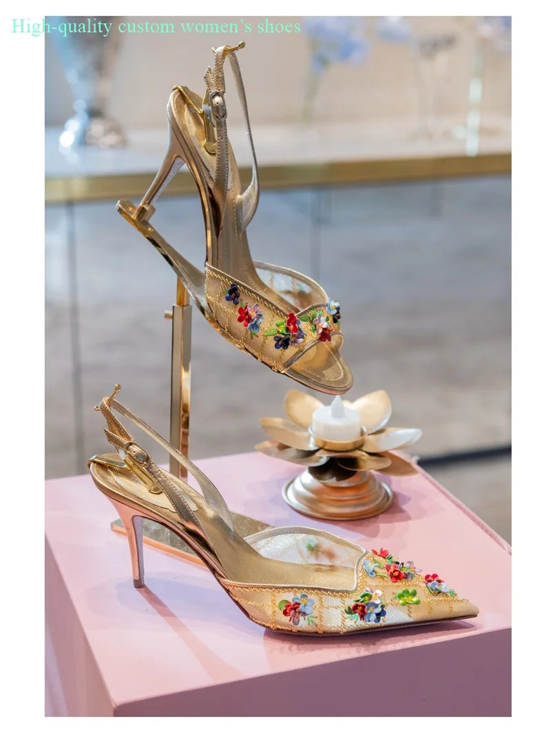 Floral Rhinestone Embellished Wedding Shoes for Women
