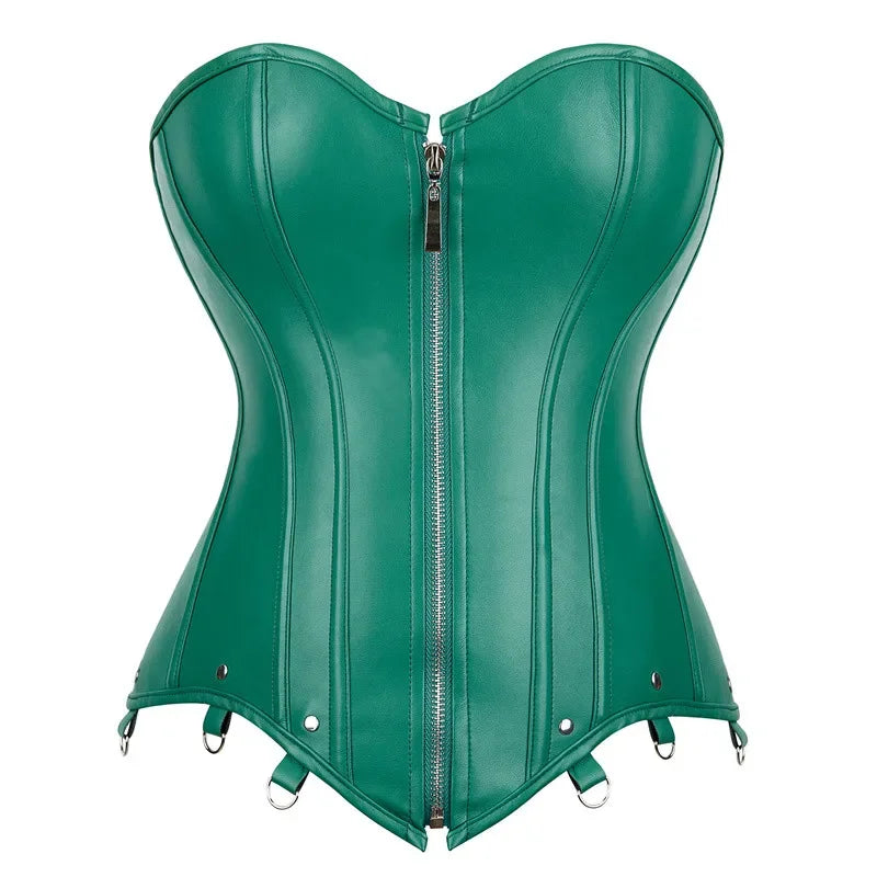 Steampunk Faux Leather Overbust Corset With Zipper for Women