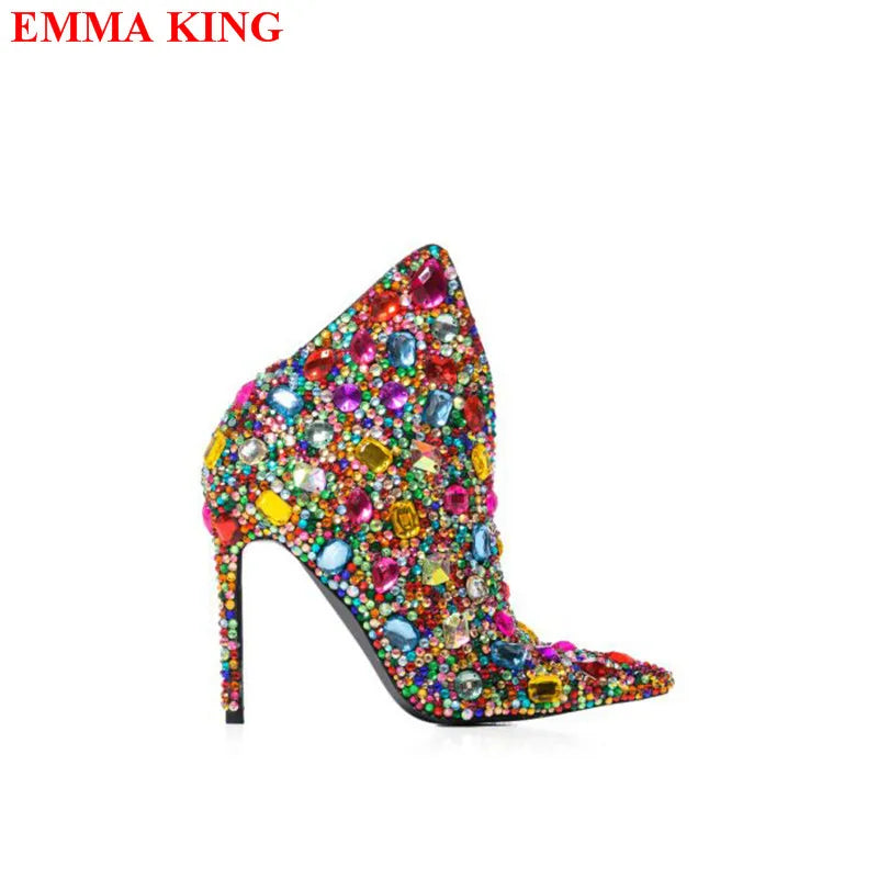 Elegant Rhinestone Pointed Toe Ankle Boots for Women