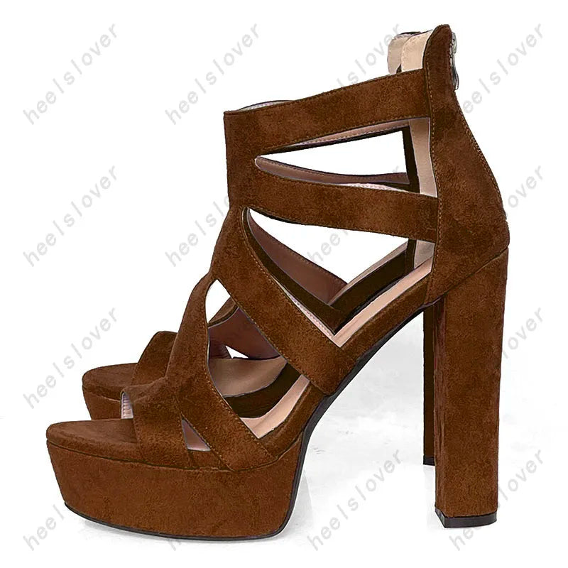 Open Toe Platform Sandals With Square Heel For Women