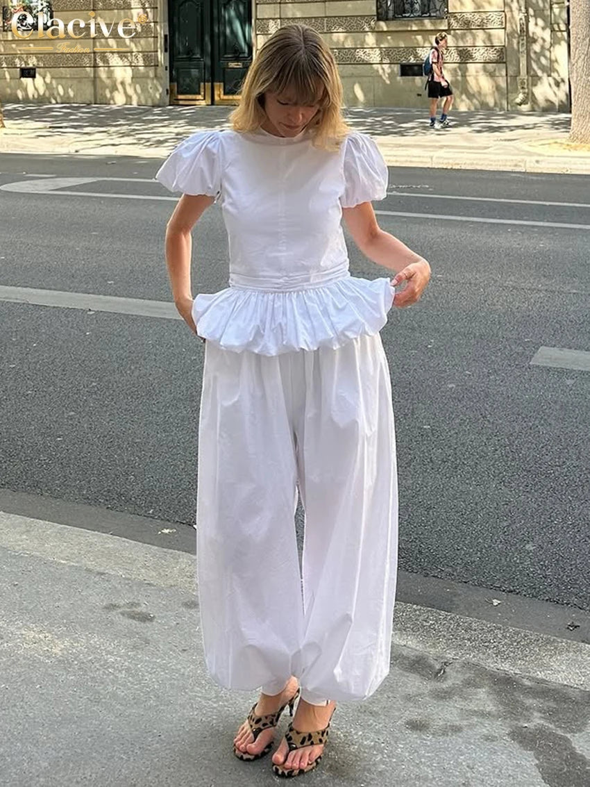 Loose Cotton Shirt and Wide-Leg Pants Set for Women