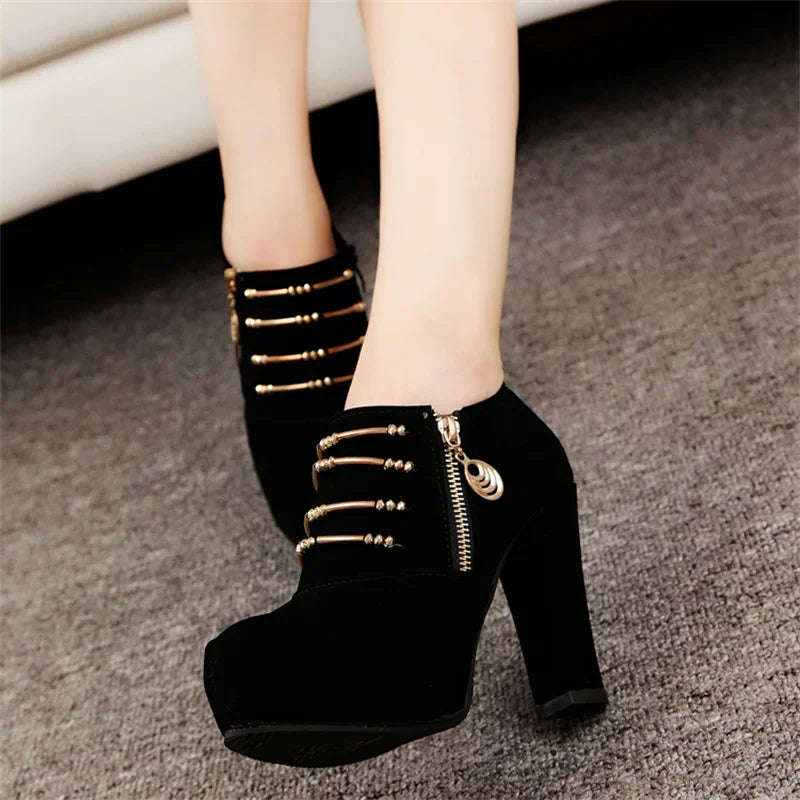 Elegant Lace Up Zip Square Heel Ankle Boots For Women