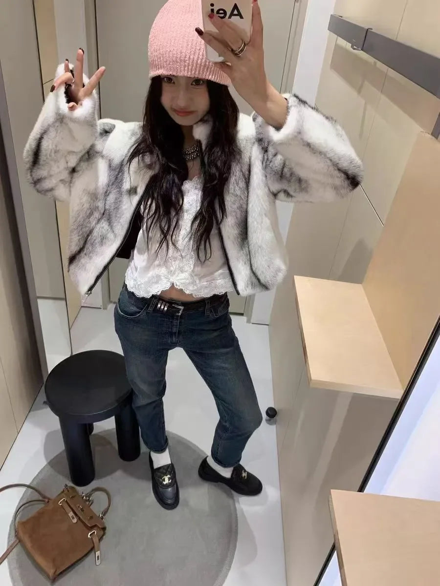 Faux Mink Fur Coat for Women,Short Jackets,O-Neck Overcoat,Female Clothes,High-Quality，England Style,Autumn,Winter,New