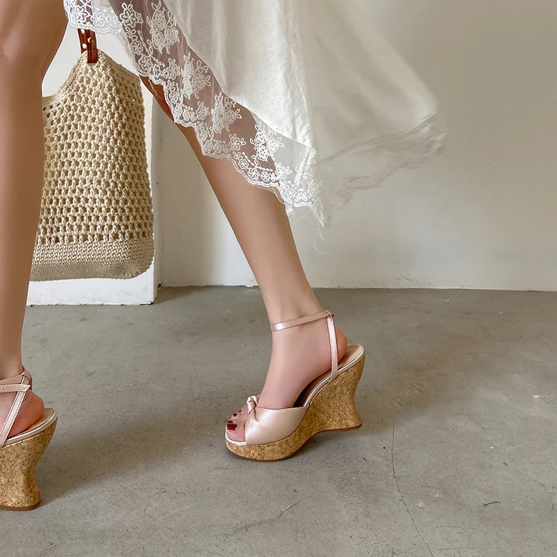 Peep Toe Suede Wedge Sandals With Platform Heel Buckle for Women