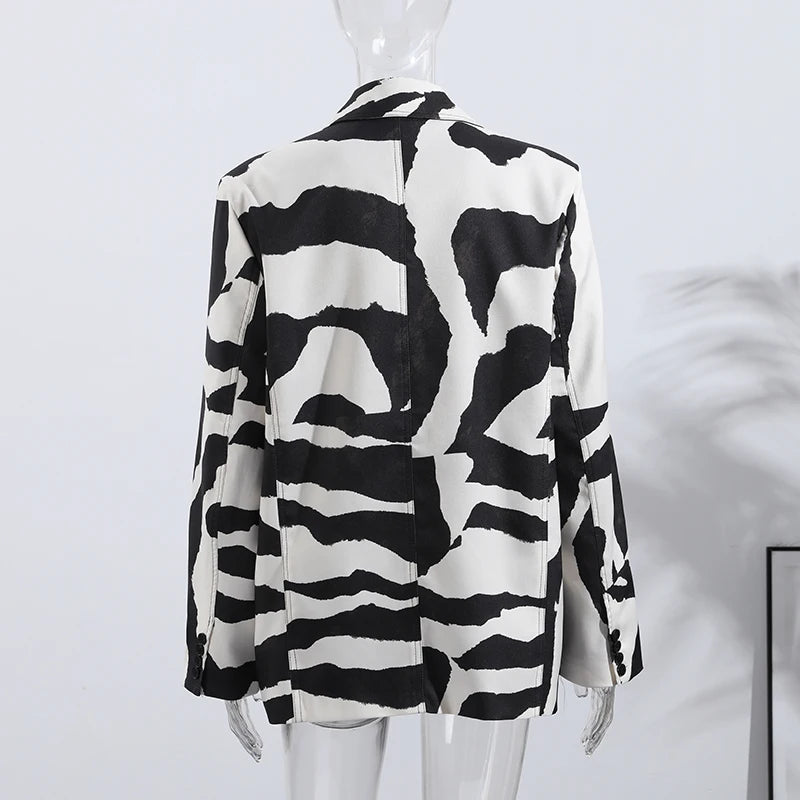 Oversized Zebra Print Long Sleeve Blazer for Women