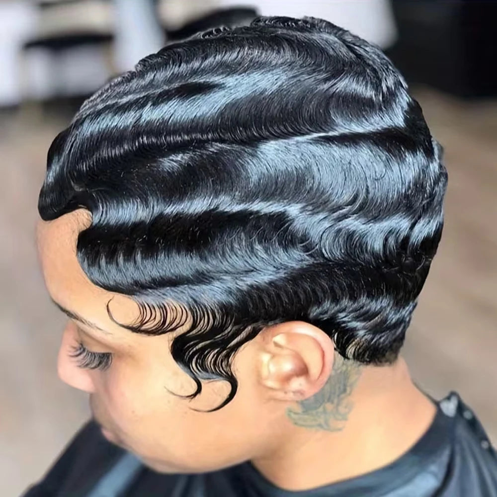 Short Finger Wave Premium Remy Human Hair Wig for Women