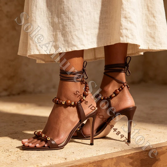 Metallic Gold Lace Up Sandals
