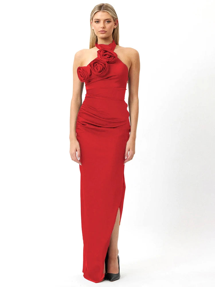 Chic Floral Embellished Birthday Long Dress for Women