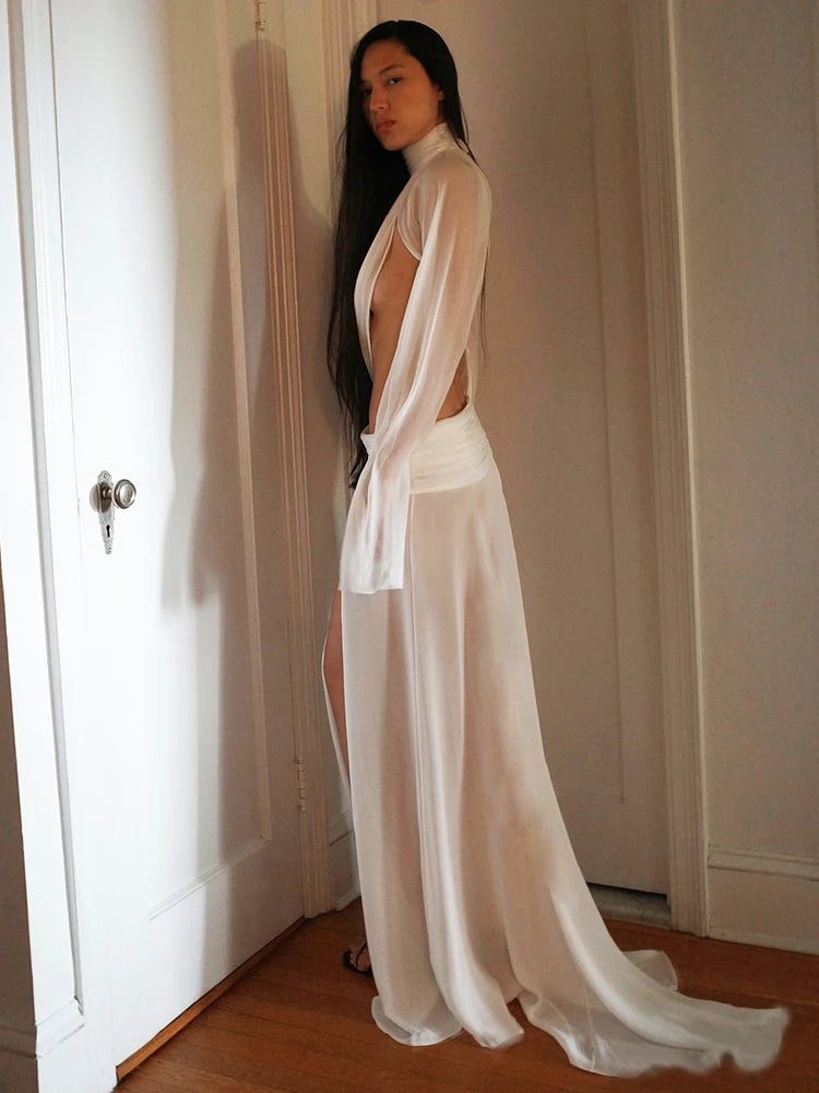 Elegant See-Through Two-Piece Crop Top And Skirt Set for Women