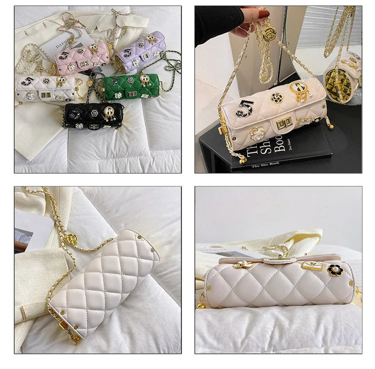 Textured Diamond Grid Crossbody Shoulder Bag for Women