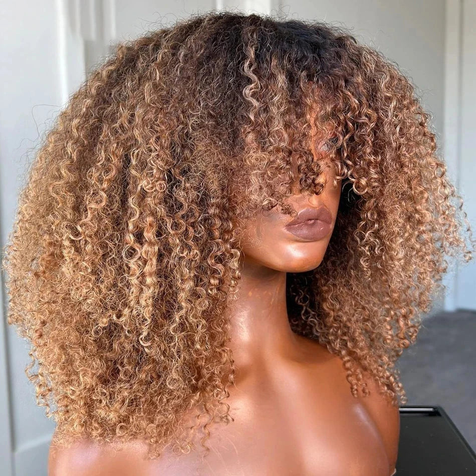Highlight Blonde Short Curly Bob Wig With Bangs for Women