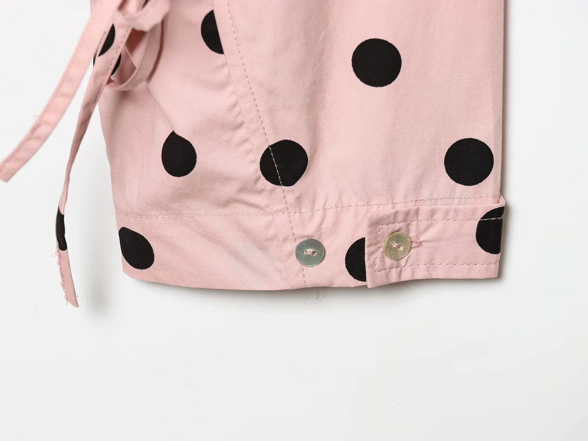 Pink Polka Dot High Collar Button Front Jacket for Women