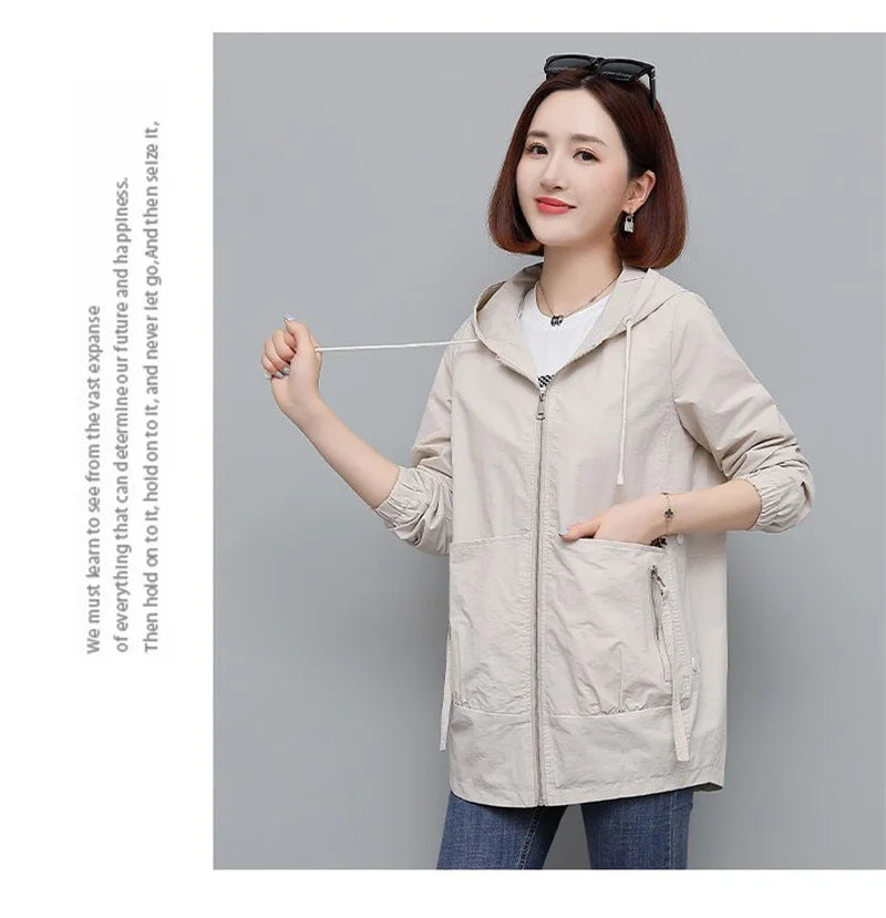 Lining Hooded Coat Female Spring And Autumn Temperament Short Jacket Casual Short Trench Coat Female Hooded Outwear Khaki