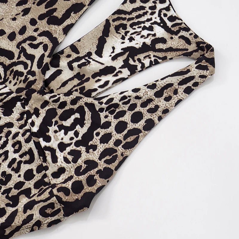 Leopard Print Sleeveless Jumpsuit with Stretch for Women