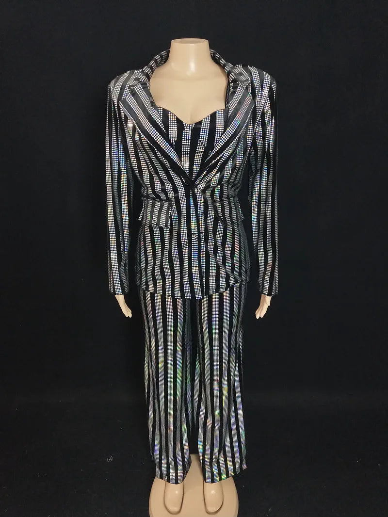 Glitter Sequined Concert Performance Outfit Set for Women