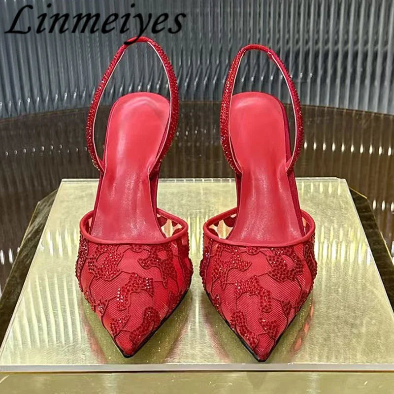 Rhinestone Mesh Pointed Toe Pumps