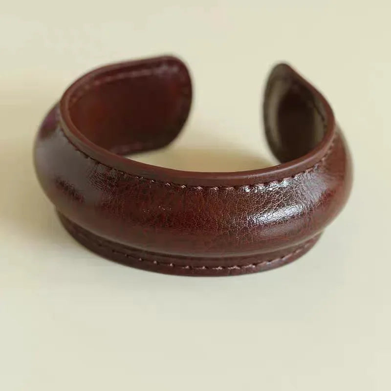 Elegant Minimalist Leather Wide Cuff Bracelet for Women