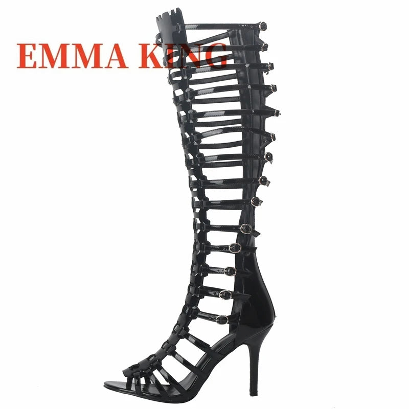 Knee High Gladiator Sandals with Buckles for Women