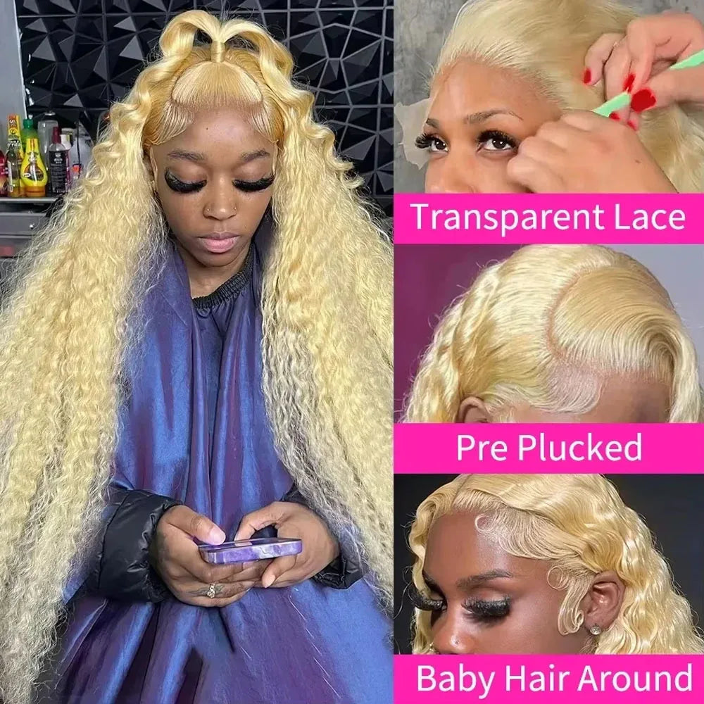 Deep Wave Blonde Lace Front Human Hair Wig for Women
