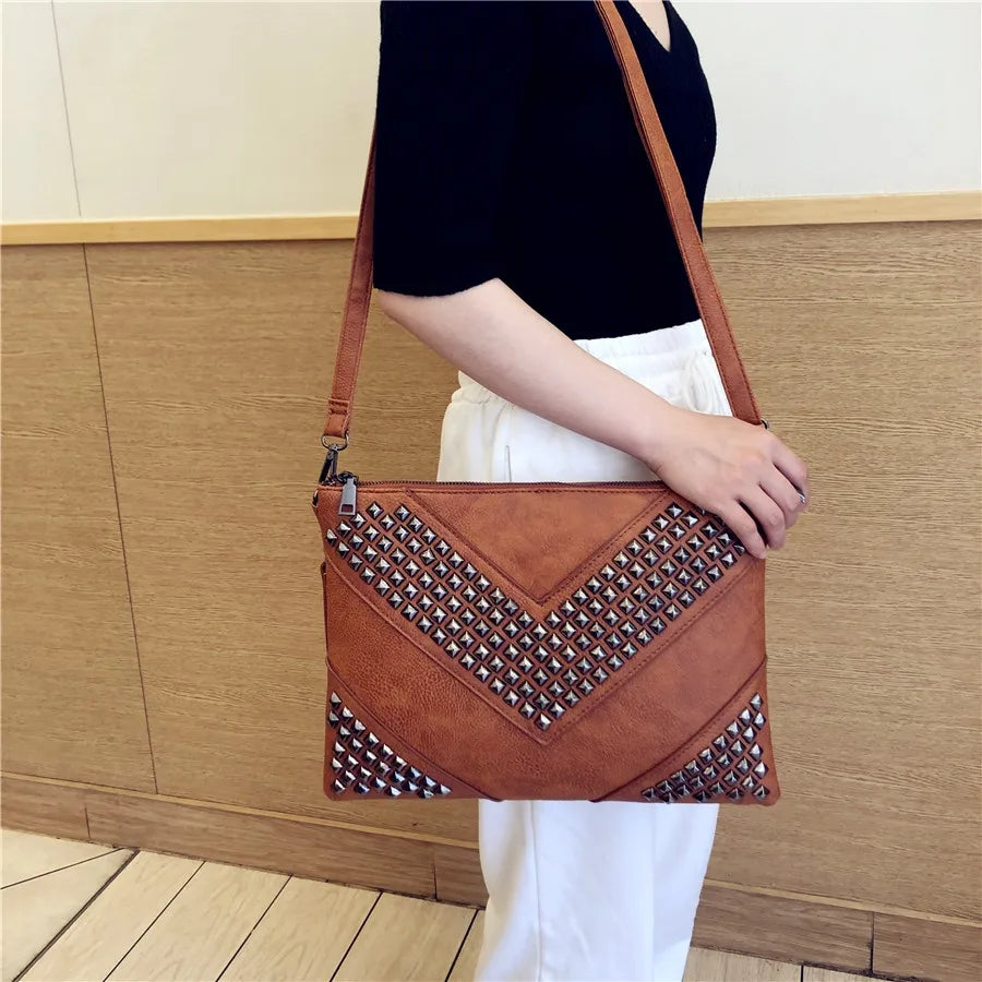 Gleaming Rivet Detail Envelope Clutch Bag for Women