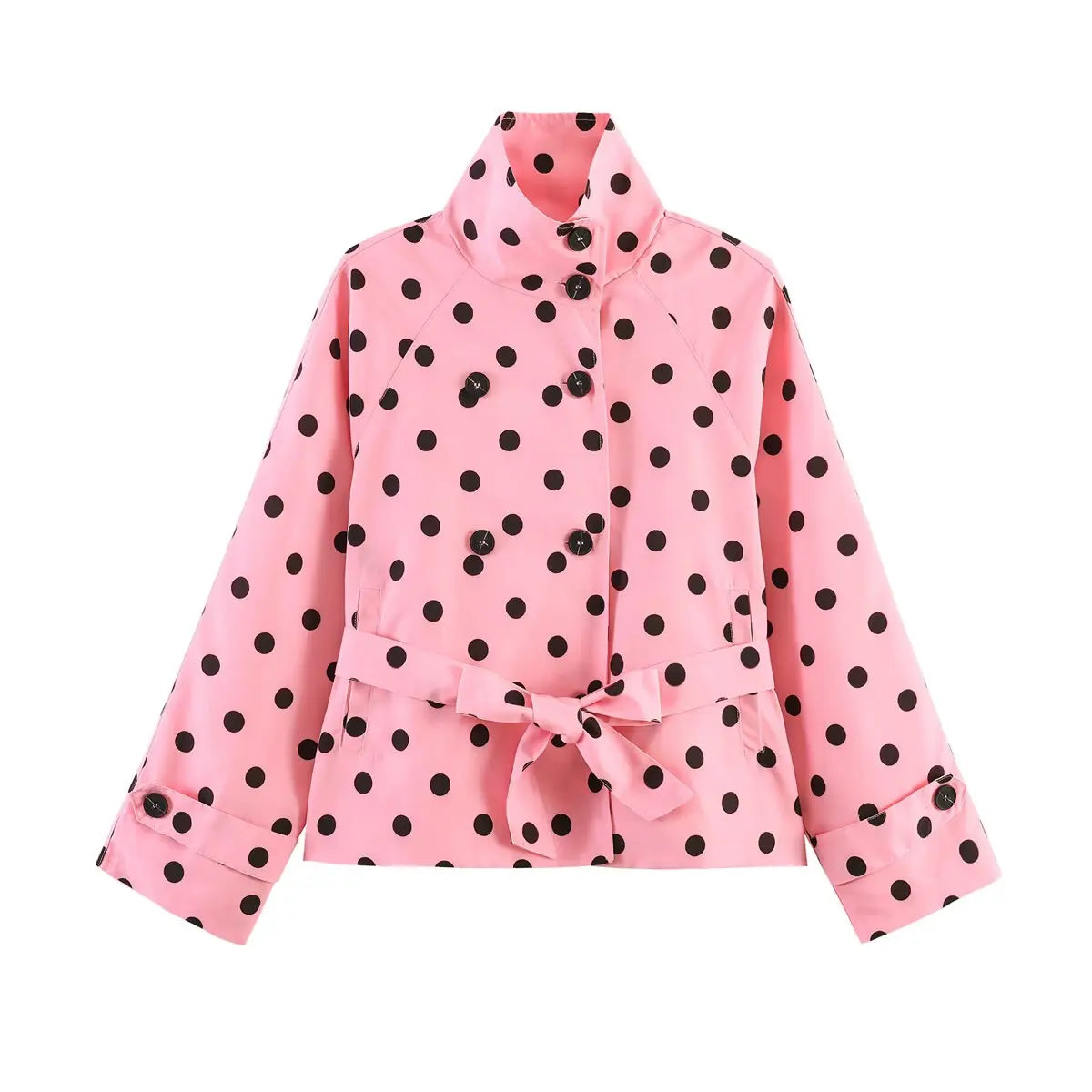 Polka Dot Double Breasted Belted Chic Jacket for Women