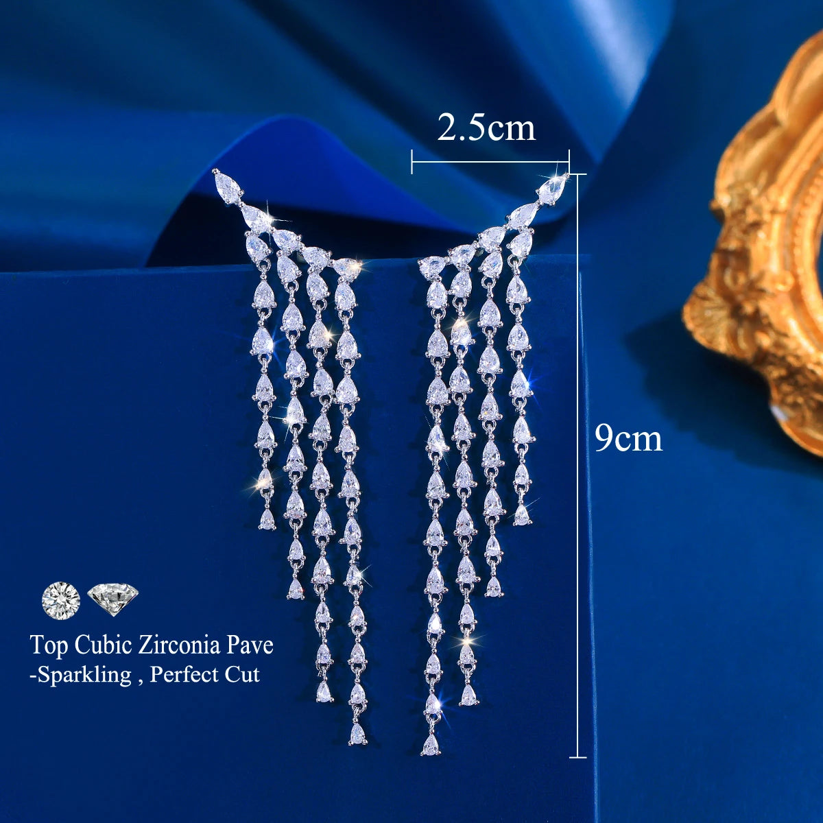 Long Cubic Zirconia Drop Earrings