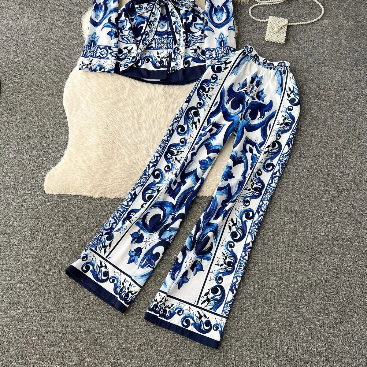 Casual Turn Down Collar Two Piece Pants Set for Women