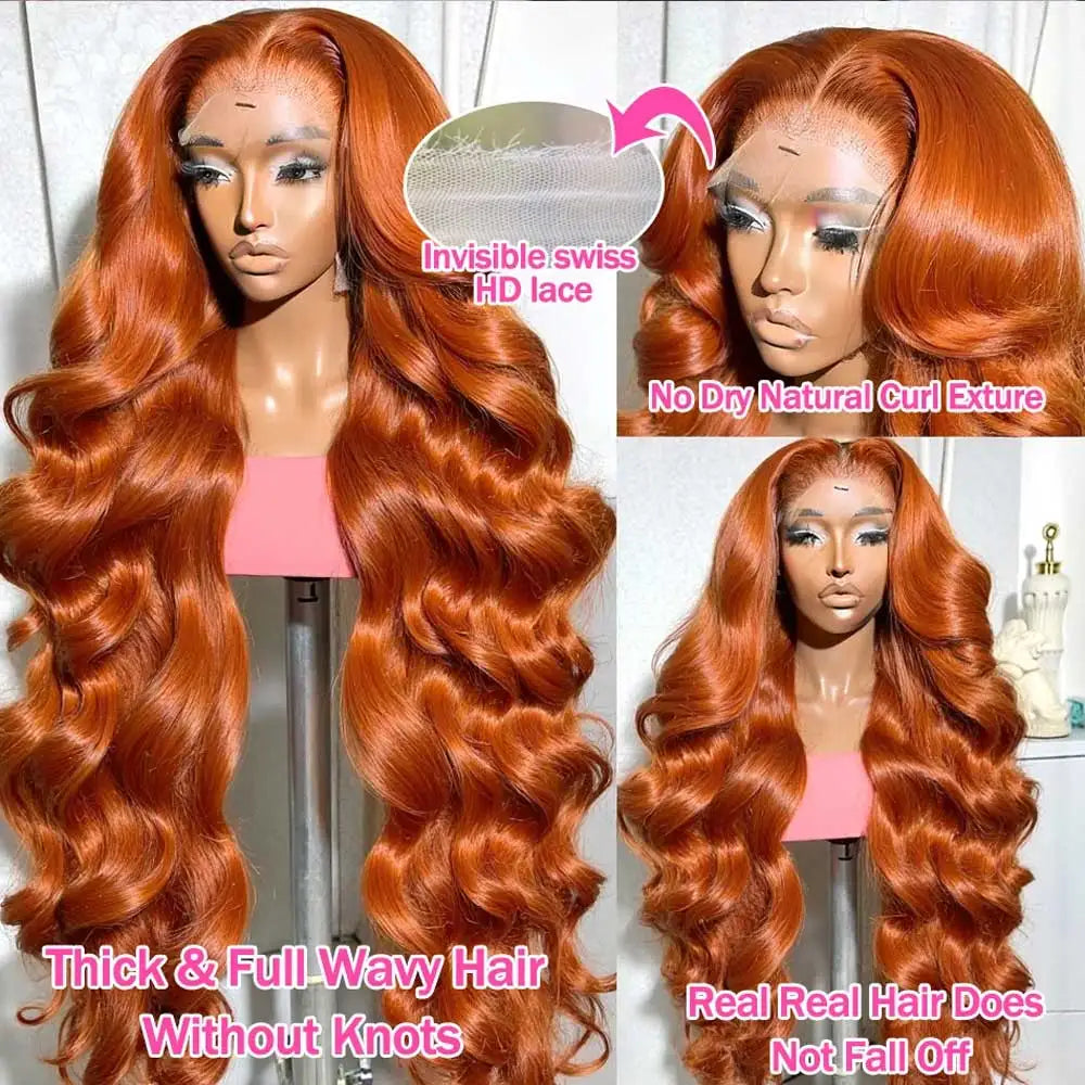 Ginger Orange Body Wave Human Hair Wig