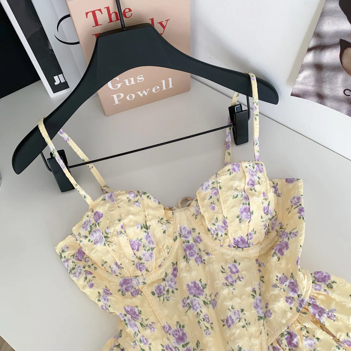French Corset Print Ruffle Strap Tank Top for Women