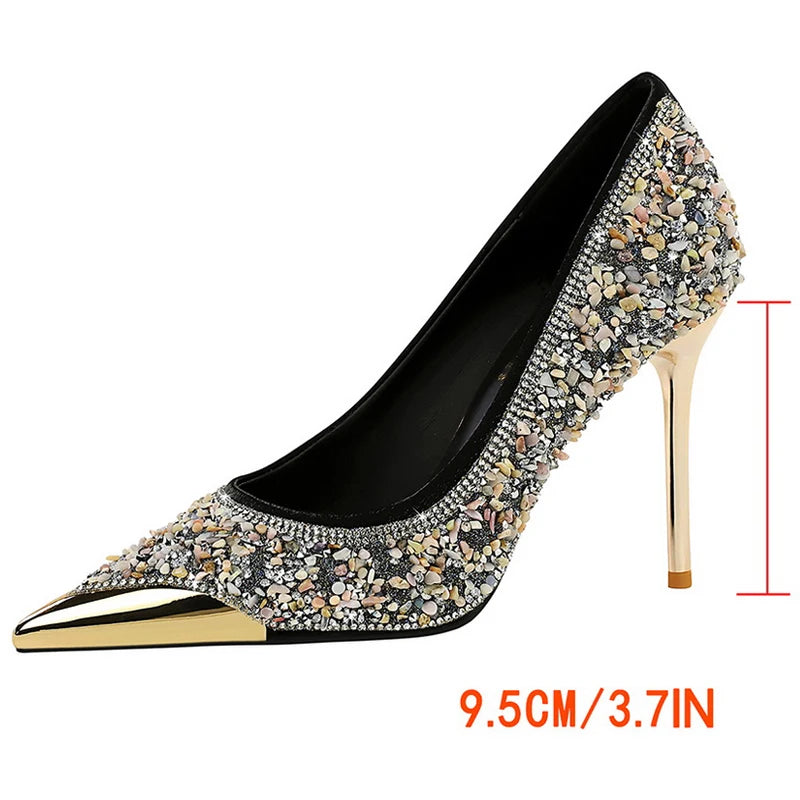 Rhinestone Pointed Toe Stiletto High Heel Pumps for Women