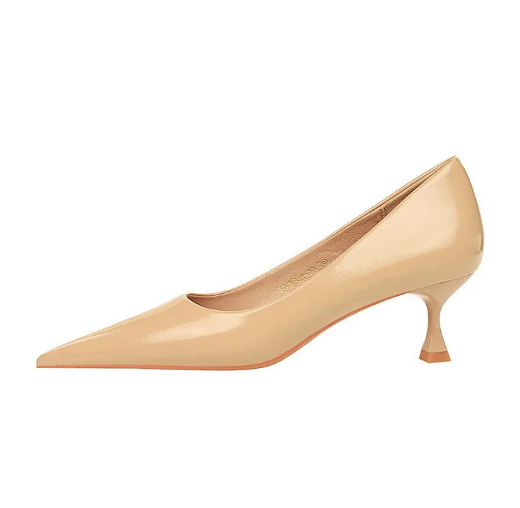 Classic Patent Leather Kitten Heel Office Pumps for Women