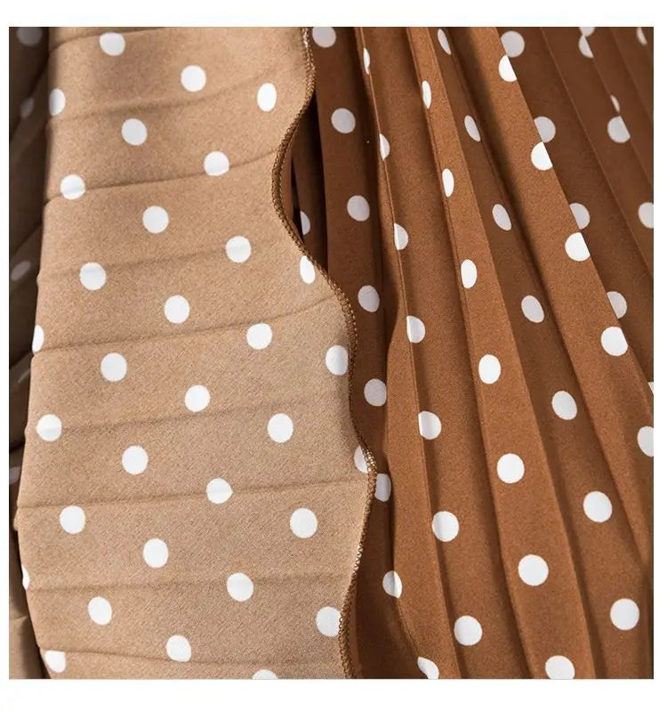 Polka Dot Pleated High Waisted Midi Dress for Women