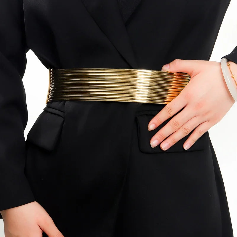 Pearl Embellished Wide Elastic Waist Belt for Women