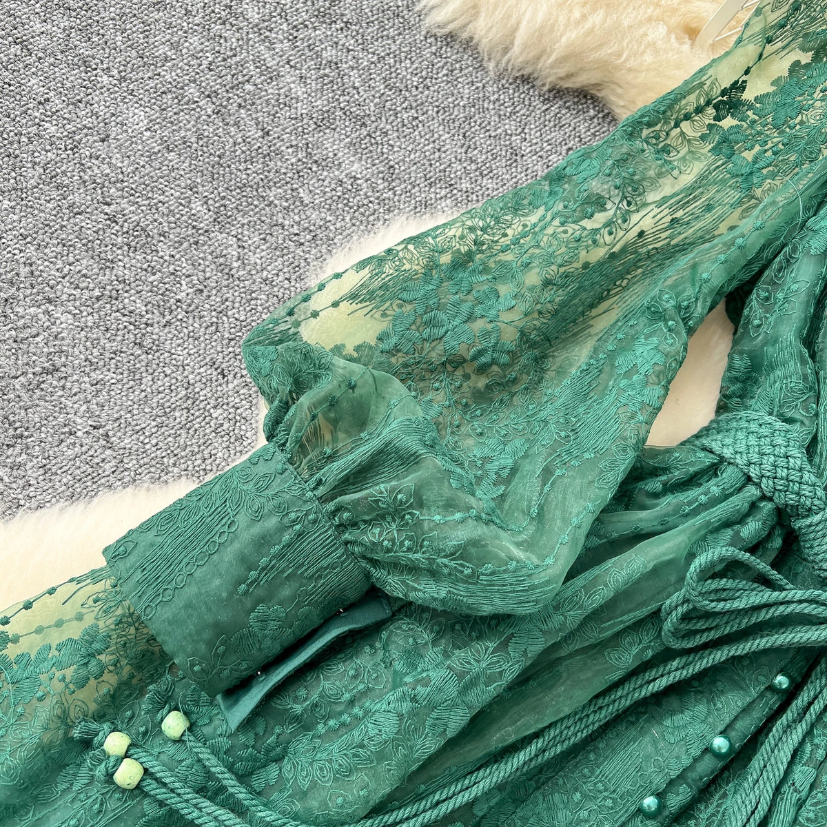 Intricate Embroidery Sash Evening Dress