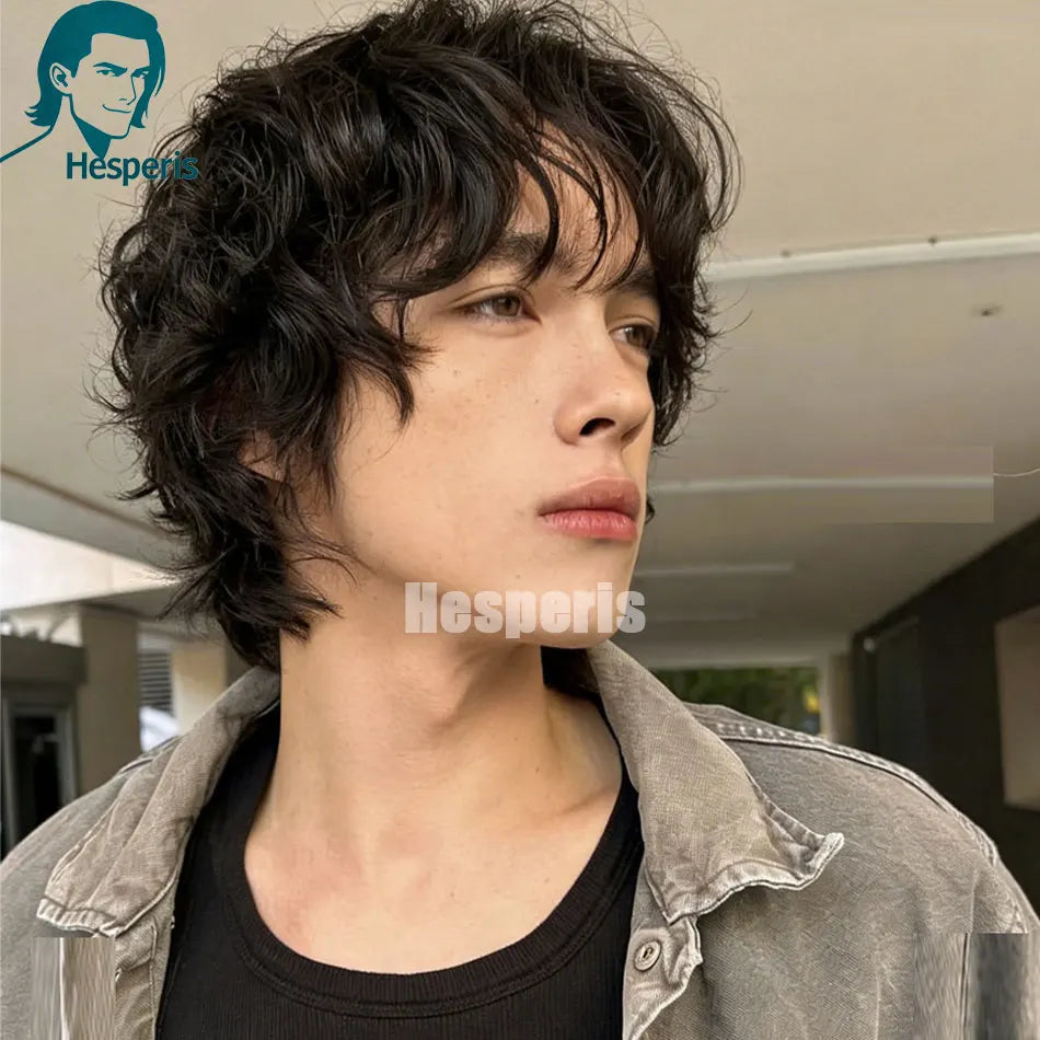 Short Wave Glueless Lace Front Wig For Men With Thin Bangs