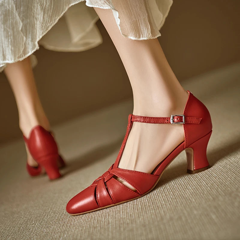 Elegant High Heel T Strap Sandals With Closed Toe for Women