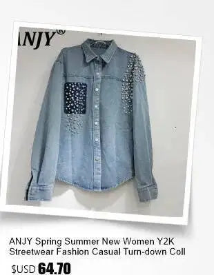 ANJY Autumn Winter New Women European Trendy Padded Coat Heavy-Duty Denim Patchwork Pocket Color-Block Hooded Down Jacket A12508