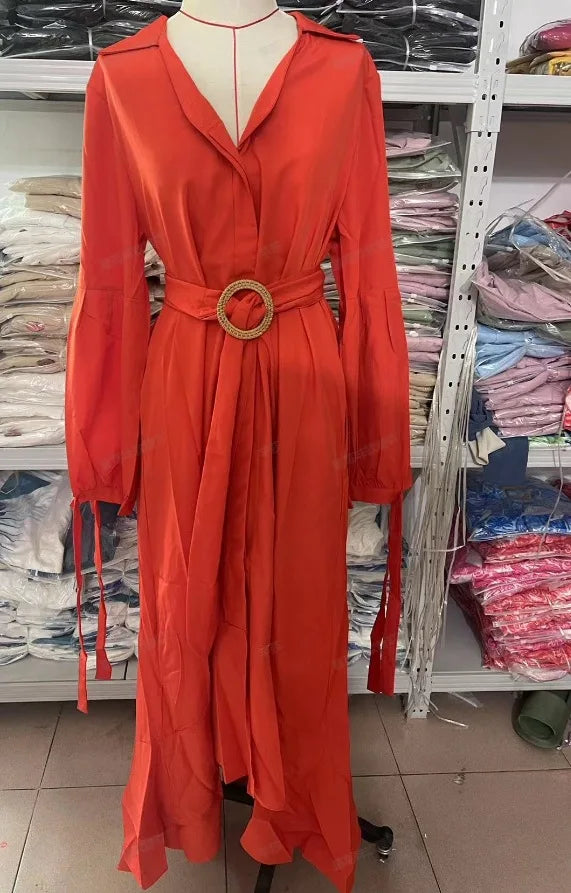 Casual Summer Dress With Turn Down Collar And Pockets for Women