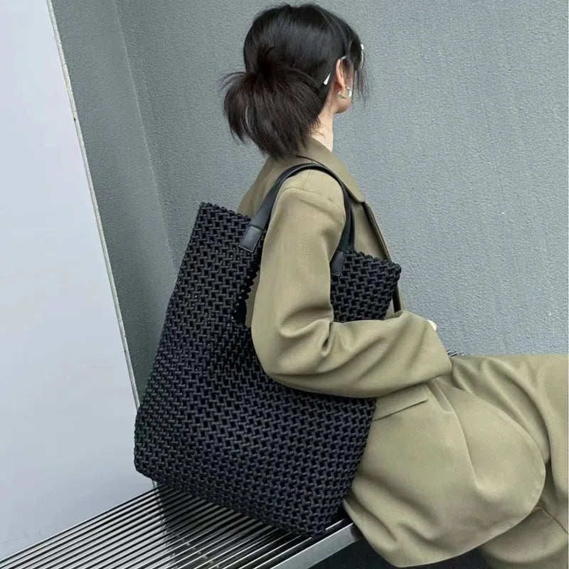Rope Woven Shoulder Tote Bag
